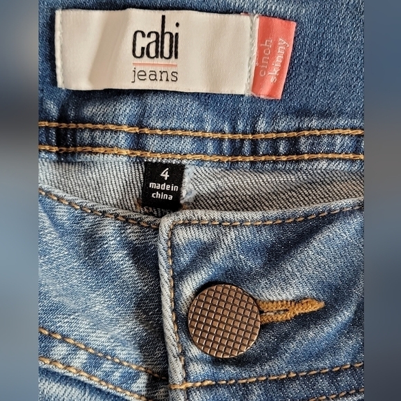 CAbi Cinch Skinny Light Wash Distressed Bleach Splatter Jeans #5492 - Size 4 - Picture 10 of 13